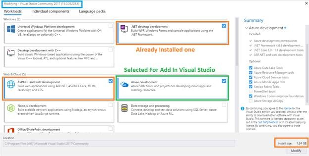 Selected for add in visual studio